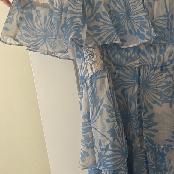 NWT size large Amanda Uprichard off the shoulder blue printed midi dress - Picture 10 of 13
